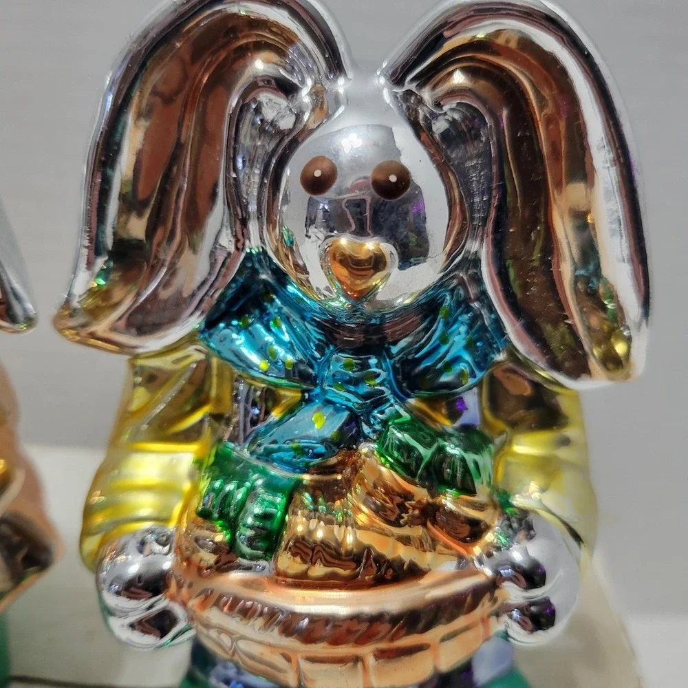 Armchair Shopper Shimmering Bunny Pair Easter‎ Hand Blown Mercury Glass So Cute!